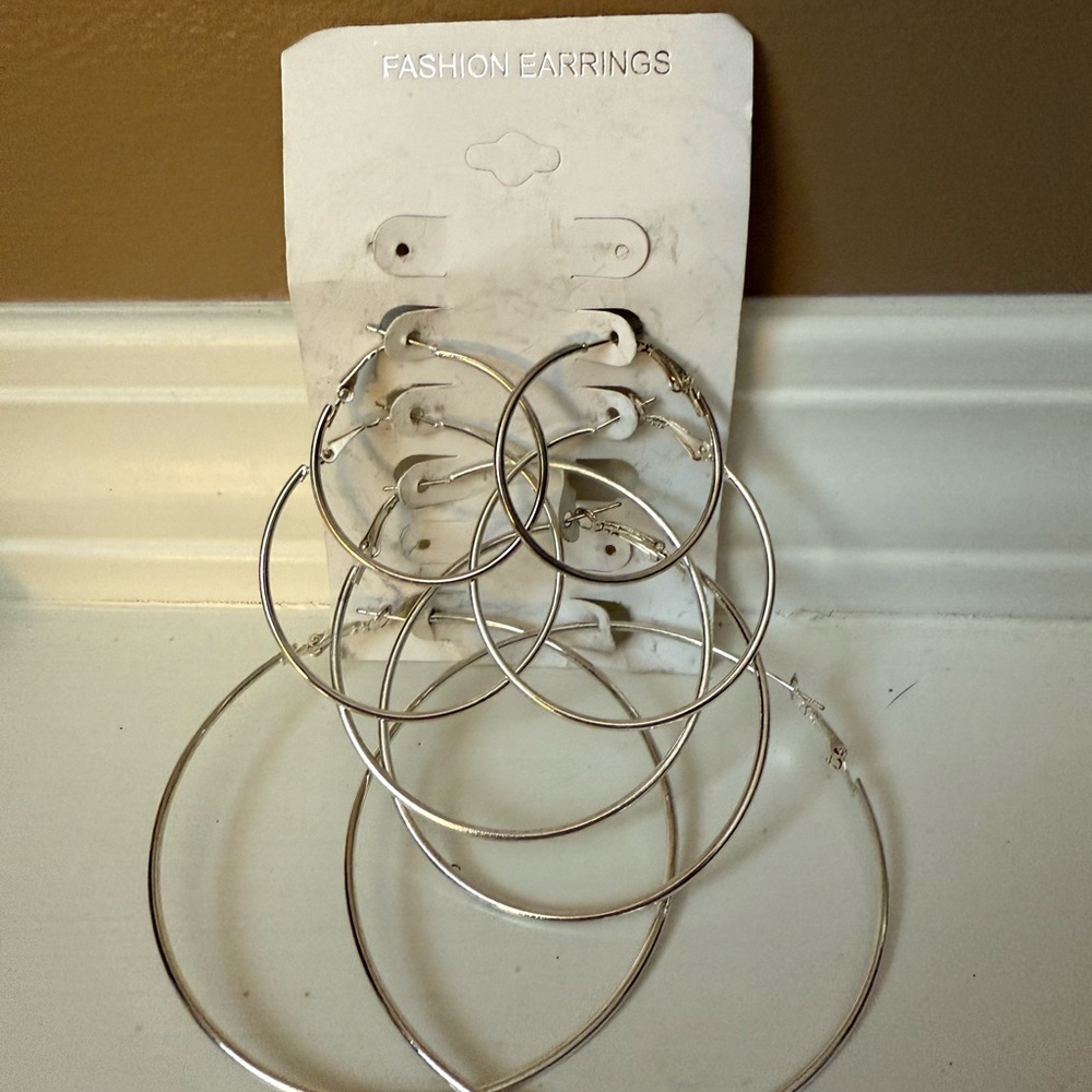 Hoop Earrings Set of 4 Silver Tone NWT